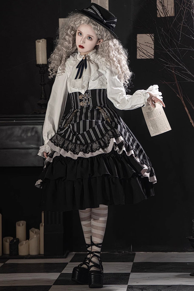 Lolita Skirt - Point Manor Multi-layer Striped, Black, Striped, Printed, Gothic Style - additional product view 3