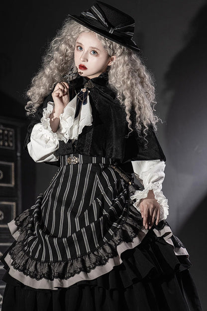 Lolita Skirt - Point Manor Multi-layer Striped, Black, Striped, Printed, Gothic Style - additional product view 6