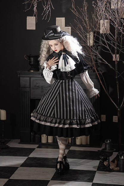 Lolita Skirt - Point Manor Multi-layer Striped, Black, Striped, Printed, Gothic Style - additional product view 7