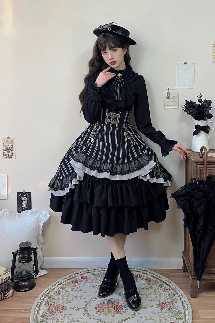 Lolita Skirt - Point Manor Multi-layer Striped, Black, Striped, Printed, Gothic Style - additional product view 8