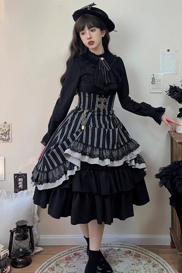 Lolita Skirt - Point Manor Multi-layer Striped, Black, Striped, Printed, Gothic Style - additional product view 9