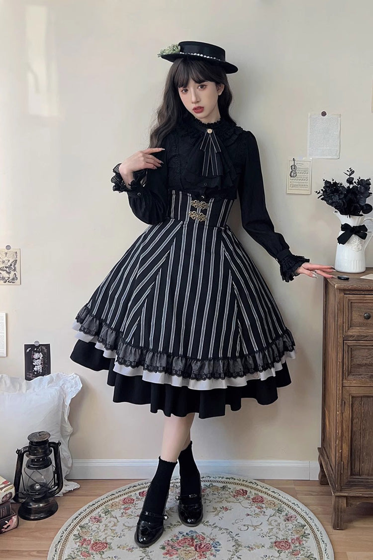 Lolita Skirt - Point Manor Multi-layer Striped, Black, Striped, Printed, Gothic Style - additional product view 10