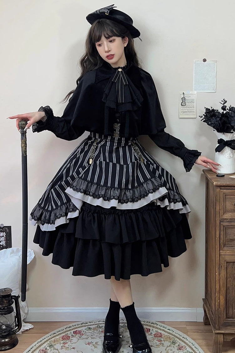 Lolita Skirt - Point Manor Multi-layer Striped, Black, Striped, Printed, Gothic Style - additional product view 11