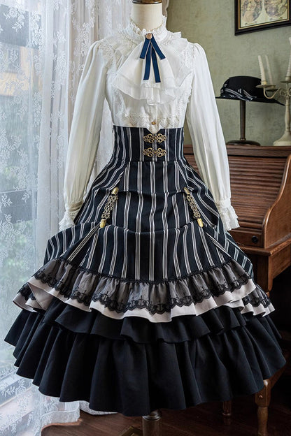 Lolita Skirt - Point Manor Multi-layer Striped, Black, Striped, Printed, Gothic Style - additional product view 13