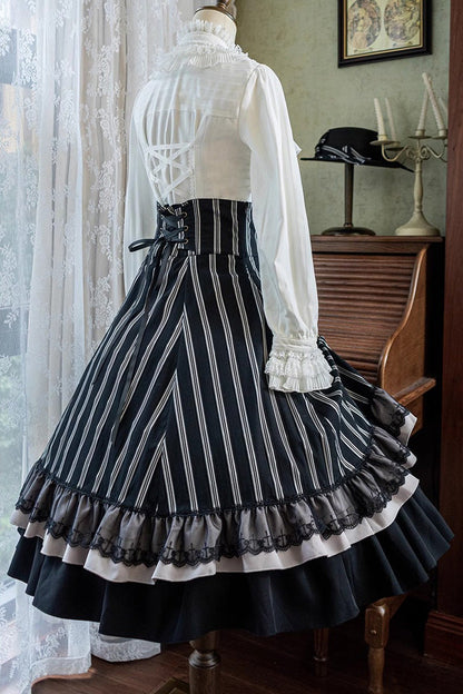 Lolita Skirt - Point Manor Multi-layer Striped, Black, Striped, Printed, Gothic Style - additional product view 14