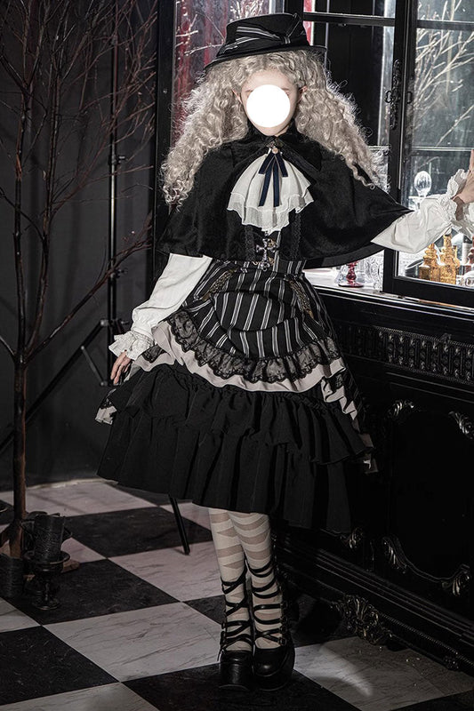 Lolita Skirt - Point Manor Multi-layer Striped, Black, Striped, Printed, Gothic Style - main product image