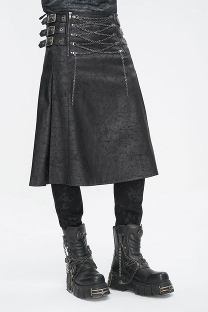 Lolita Skirt - Print Chain Multi Buckle, Black, Pleated, Zipper Detail, Buckle Detail - additional product view 2