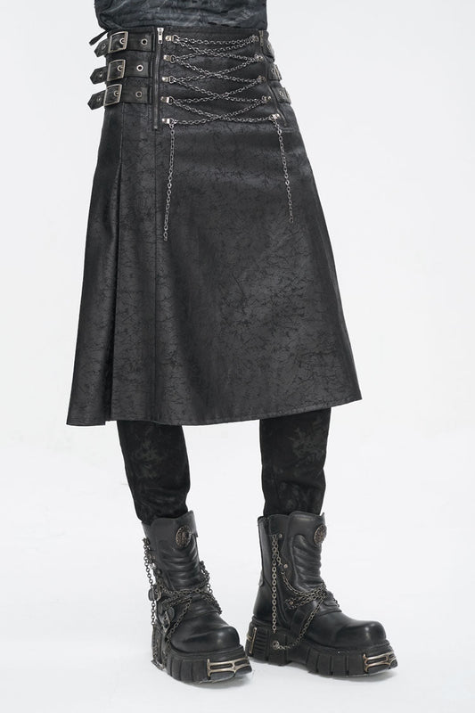 Lolita Skirt - Print Chain Multi Buckle, Black, Pleated, Zipper Detail, Buckle Detail - additional product view 2