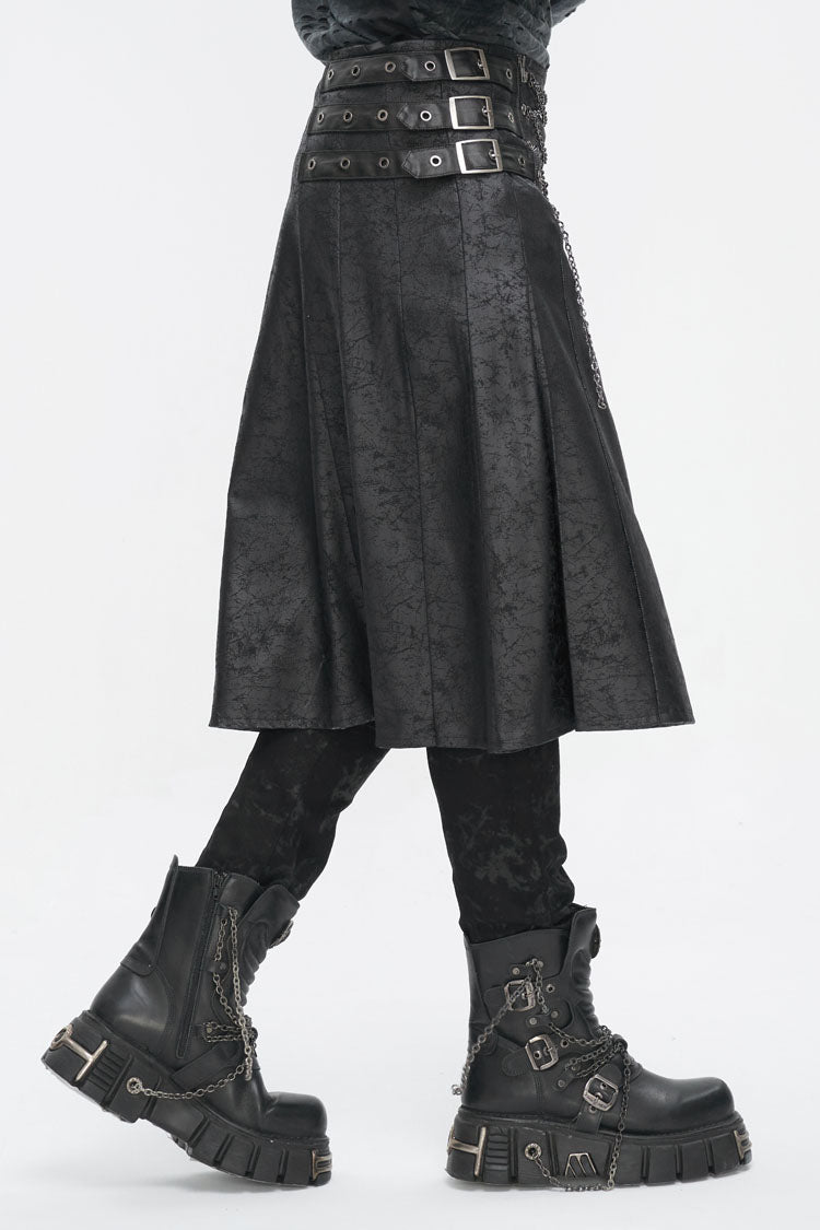 Lolita Skirt - Print Chain Multi Buckle, Black, Pleated, Zipper Detail, Buckle Detail - additional product view 3