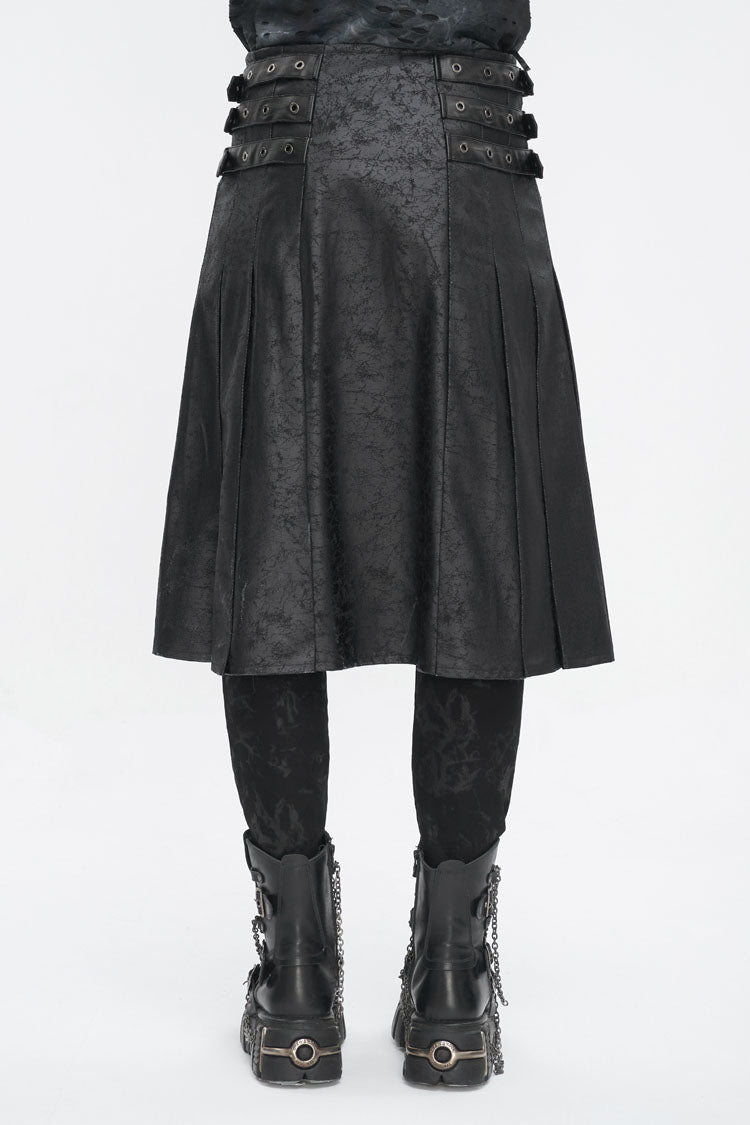 Lolita Skirt - Print Chain Multi Buckle, Black, Pleated, Zipper Detail, Buckle Detail - additional product view 4