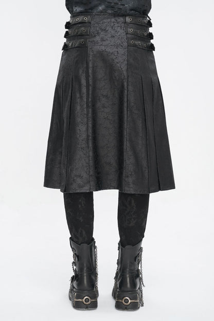 Lolita Skirt - Print Chain Multi Buckle, Black, Pleated, Zipper Detail, Buckle Detail - additional product view 4