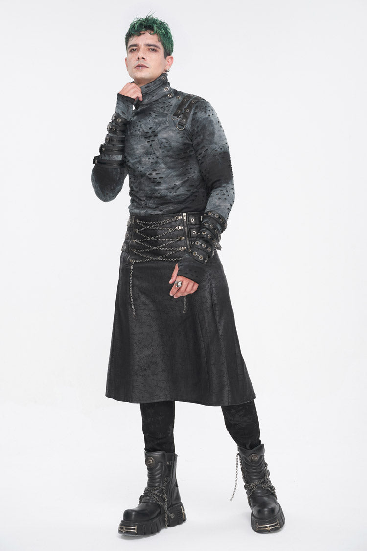 Lolita Skirt - Print Chain Multi Buckle, Black, Pleated, Zipper Detail, Buckle Detail - additional product view 5