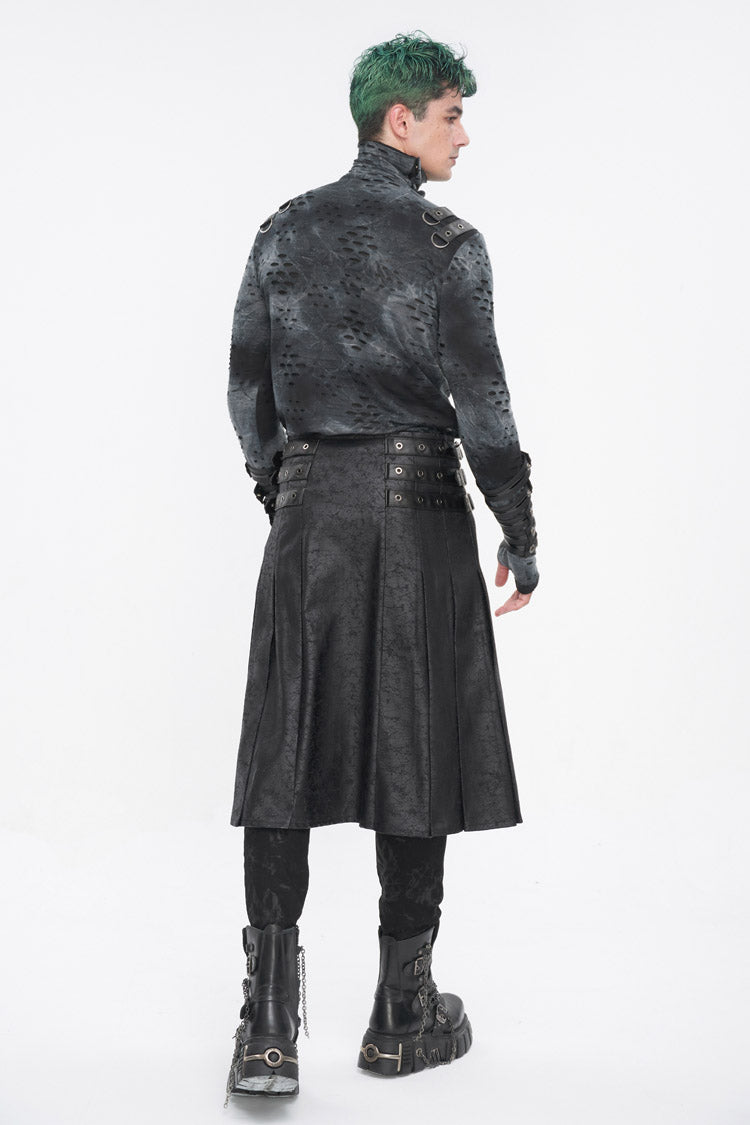 Lolita Skirt - Print Chain Multi Buckle, Black, Pleated, Zipper Detail, Buckle Detail - additional product view 7