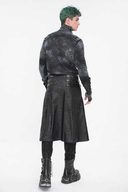 Lolita Skirt - Print Chain Multi Buckle, Black, Pleated, Zipper Detail, Buckle Detail - additional product view 7