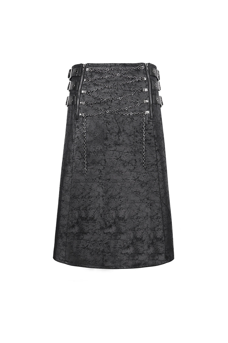 Lolita Skirt - Print Chain Multi Buckle, Black, Pleated, Zipper Detail, Buckle Detail - additional product view 8