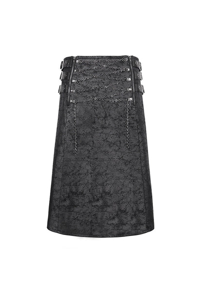 Lolita Skirt - Print Chain Multi Buckle, Black, Pleated, Zipper Detail, Buckle Detail - additional product view 8