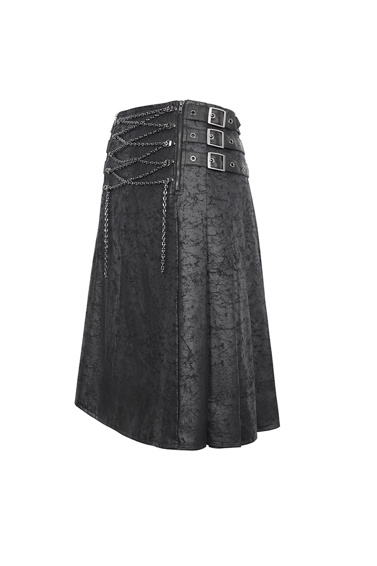Lolita Skirt - Print Chain Multi Buckle, Black, Pleated, Zipper Detail, Buckle Detail - additional product view 9