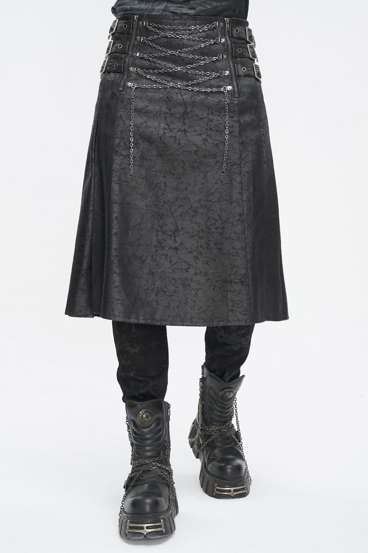 Lolita Skirt - Print Chain Multi Buckle, Black, Pleated, Zipper Detail, Buckle Detail - main product image