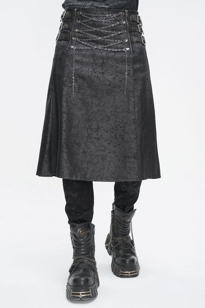 Lolita Skirt - Print Chain Multi Buckle, Black, Pleated, Zipper Detail, Buckle Detail - main product image