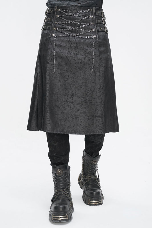 Lolita Skirt - Print Chain Multi Buckle, Black, Pleated, Zipper Detail, Buckle Detail - main product image