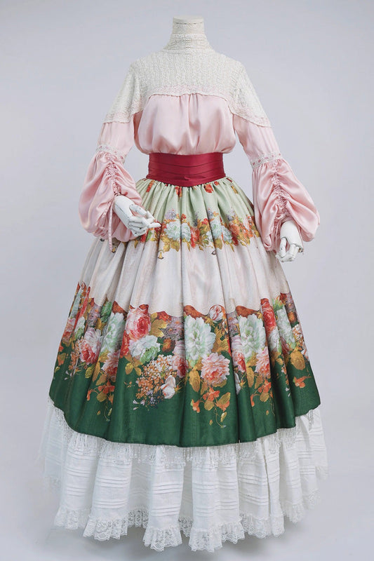 Lolita Skirt - Rainy Season Garden, Green, Ruffled, Printed, Sweet Style - additional product view 2