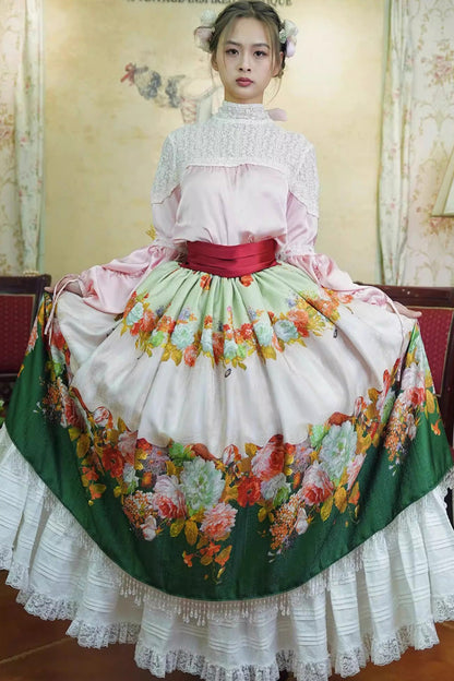 Lolita Skirt - Rainy Season Garden, Green, Ruffled, Printed, Sweet Style - additional product view 3