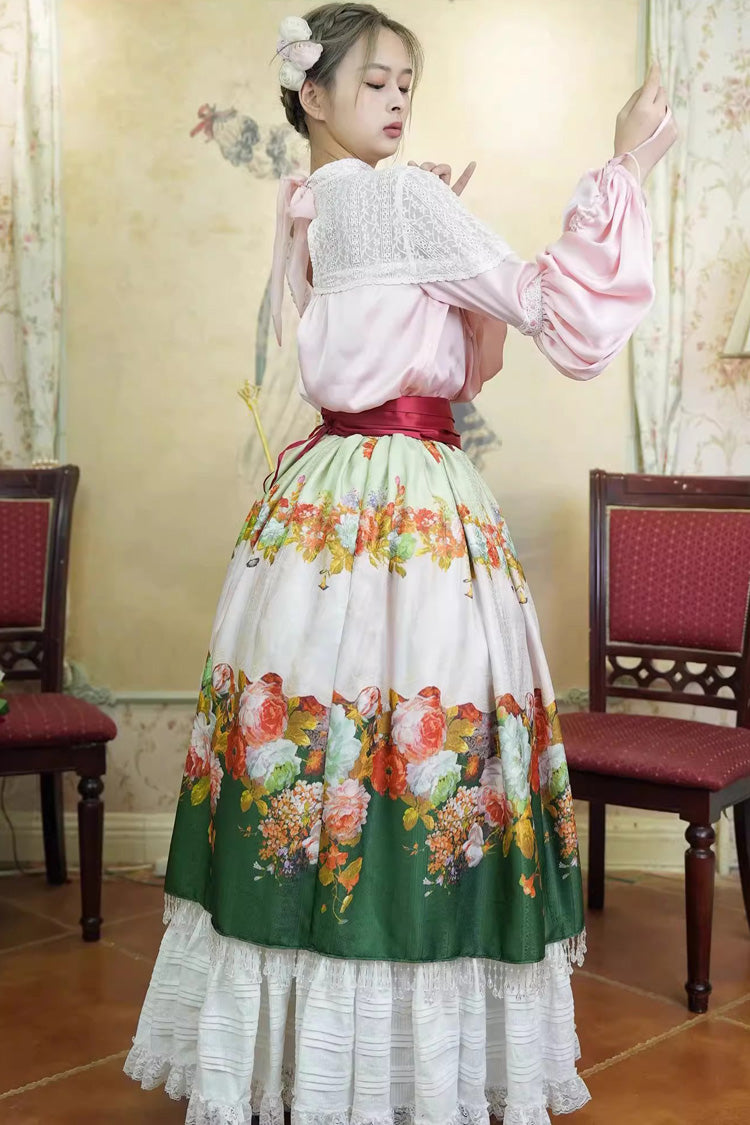 Lolita Skirt - Rainy Season Garden, Green, Ruffled, Printed, Sweet Style - additional product view 4