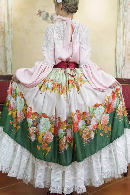 Lolita Skirt - Rainy Season Garden, Green, Ruffled, Printed, Sweet Style - additional product view 5