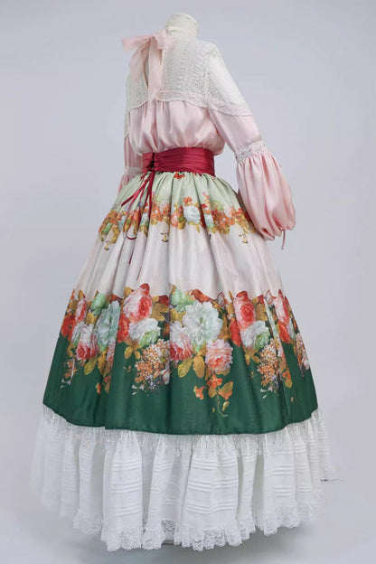 Lolita Skirt - Rainy Season Garden, Green, Ruffled, Printed, Sweet Style - additional product view 6