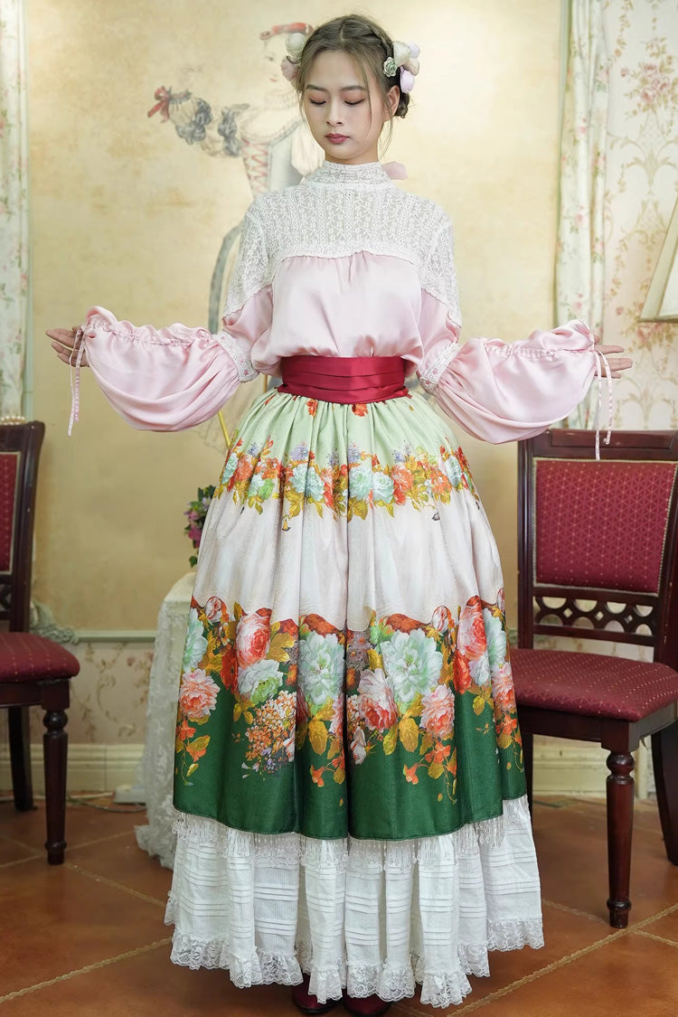 Lolita Skirt - Rainy Season Garden, Green, Ruffled, Printed, Sweet Style - main product image