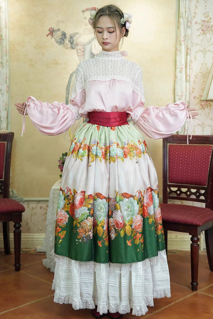 Lolita Skirt - Rainy Season Garden, Green, Ruffled, Printed, Sweet Style - main product image