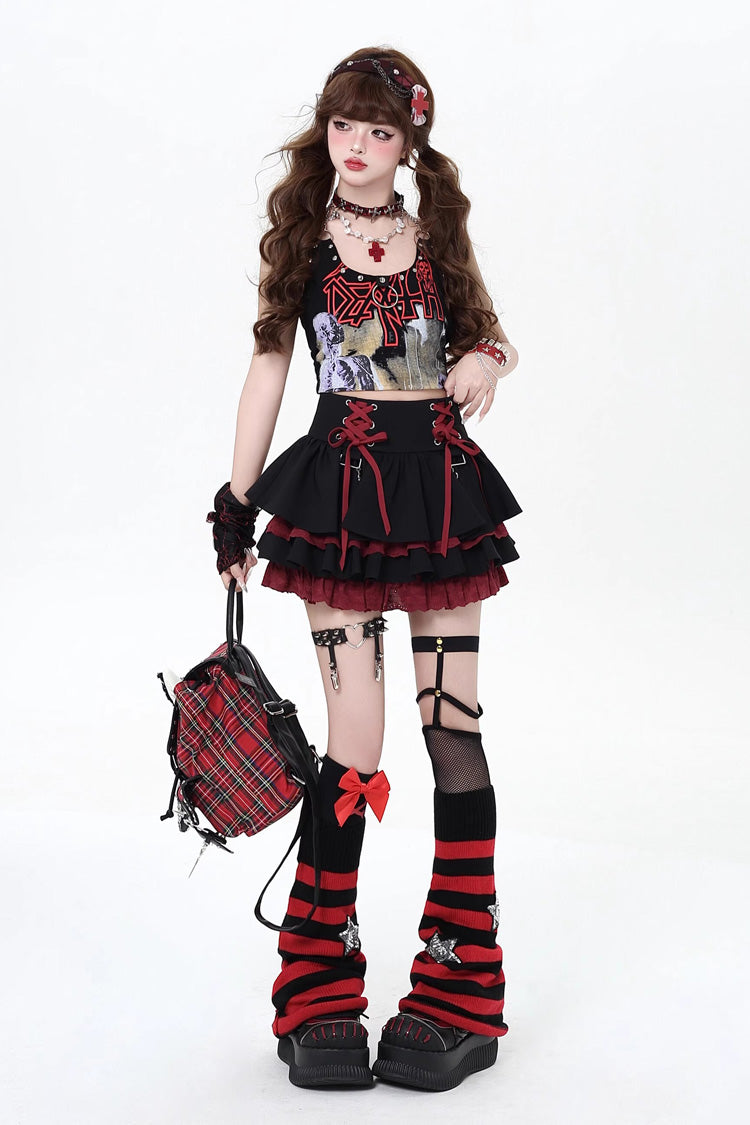 Lolita Skirt - Rebellious Period, 3 Colors, Ruffled, Layered, Lace-Up - additional product view 3