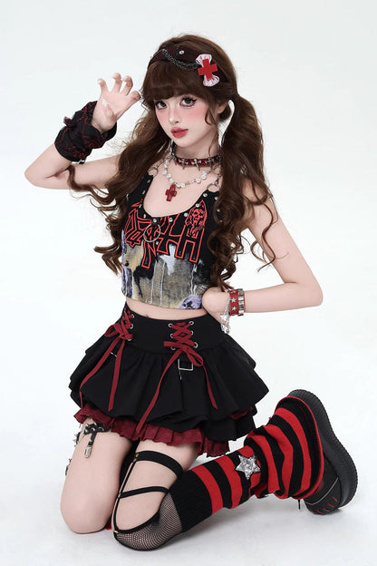 Lolita Skirt - Rebellious Period, 3 Colors, Ruffled, Layered, Lace-Up - additional product view 6