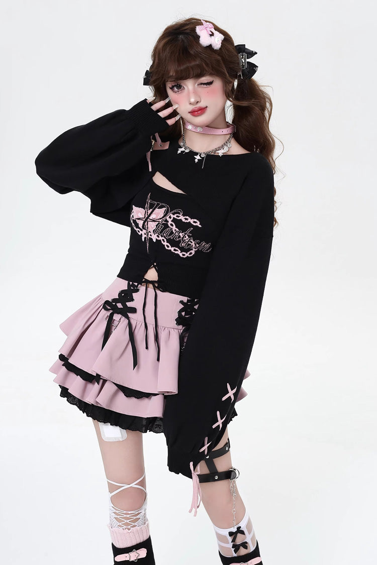 Lolita Skirt - Rebellious Period, 3 Colors, Ruffled, Layered, Lace-Up - additional product view 7