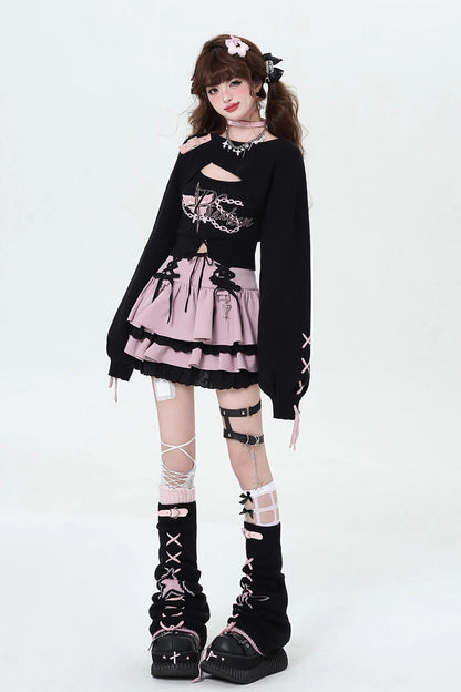 Lolita Skirt - Rebellious Period, 3 Colors, Ruffled, Layered, Lace-Up - additional product view 8