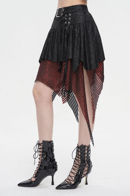 Lolita Skirt - Red/black Lrregular Mesh Splice, 2 Colors, Buckle Detail, Women's Style - additional product view 4