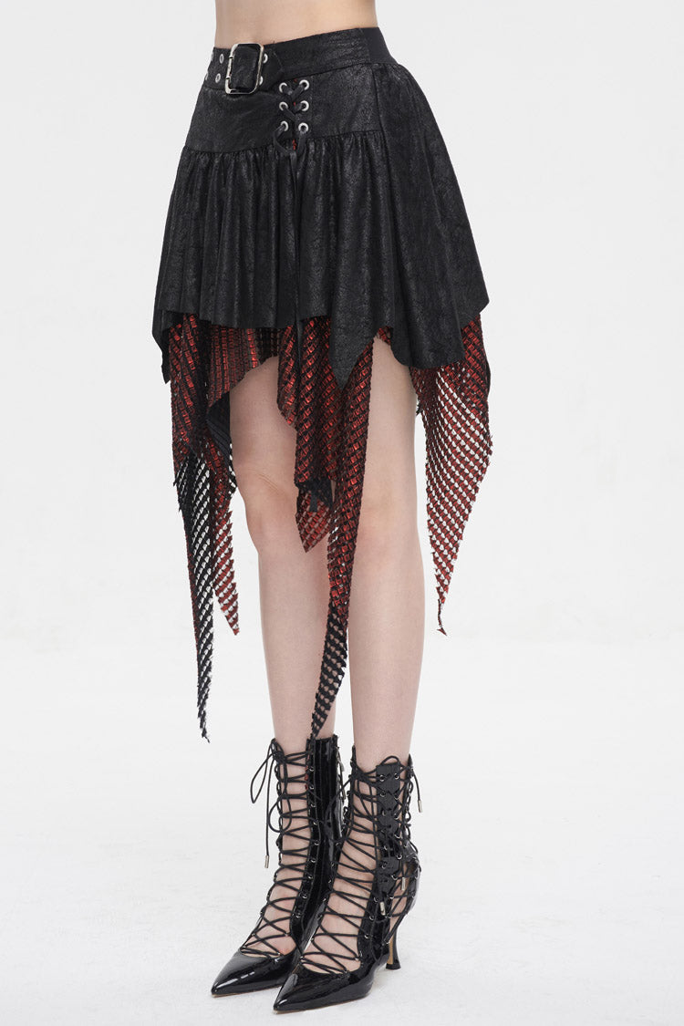 Lolita Skirt - Red/black Lrregular Mesh Splice, 2 Colors, Buckle Detail, Women's Style - additional product view 5
