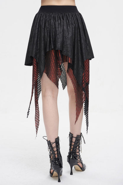 Lolita Skirt - Red/black Lrregular Mesh Splice, 2 Colors, Buckle Detail, Women's Style - additional product view 6