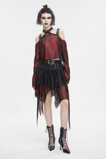 Lolita Skirt - Red/black Lrregular Mesh Splice, 2 Colors, Buckle Detail, Women's Style - additional product view 7