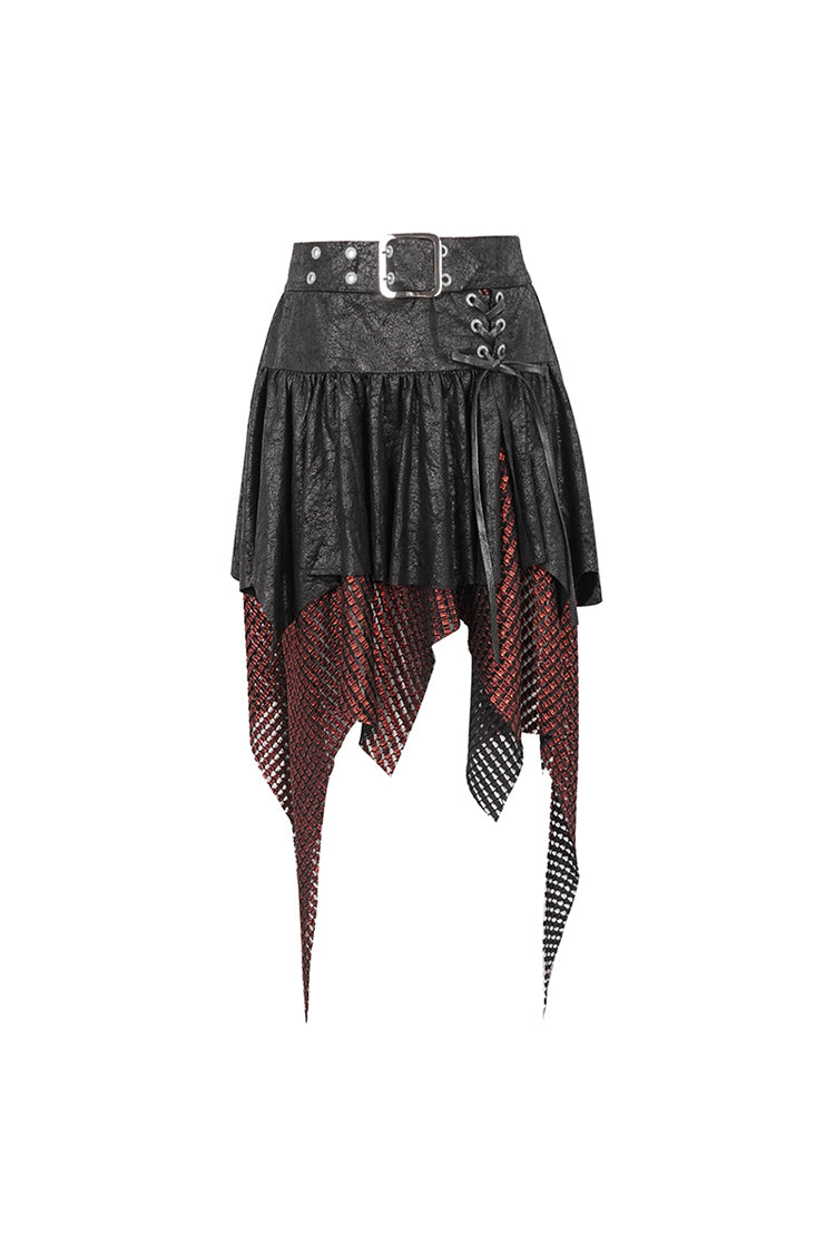 Lolita Skirt - Red/black Lrregular Mesh Splice, 2 Colors, Buckle Detail, Women's Style - additional product view 8