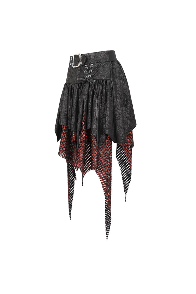 Lolita Skirt - Red/black Lrregular Mesh Splice, 2 Colors, Buckle Detail, Women's Style - additional product view 9