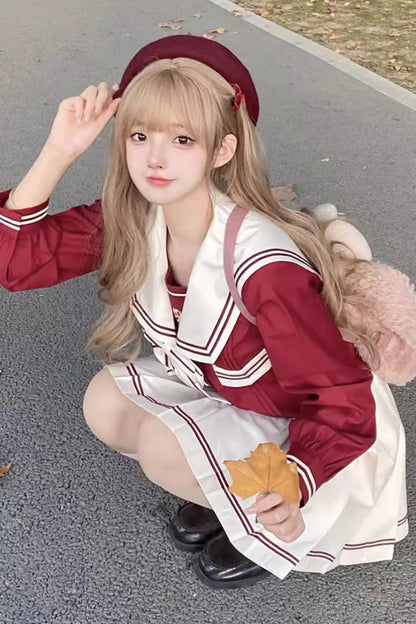 Lolita Skirt - Red/white, 2 Colors, Long Sleeves, Sweet Style, Bow Detail - additional product view 2