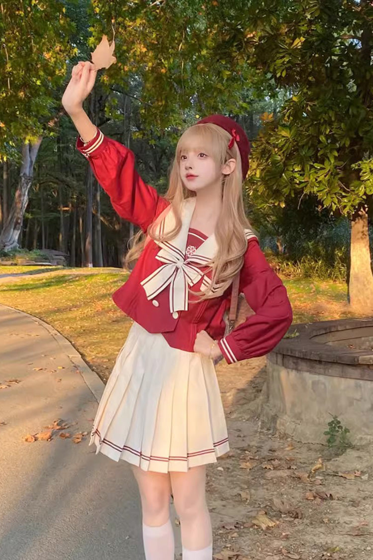 Lolita Skirt - Red/white, 2 Colors, Long Sleeves, Sweet Style, Bow Detail - additional product view 3