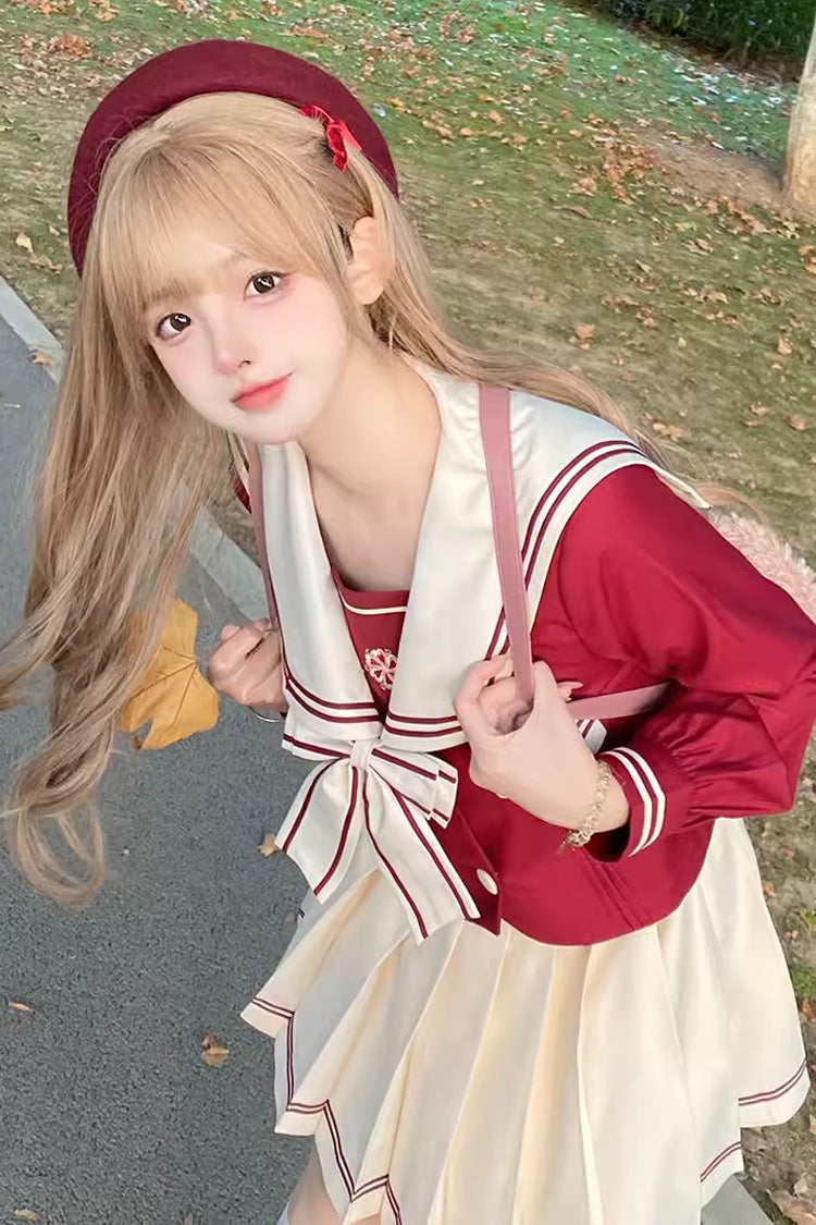 Lolita Skirt - Red/white, 2 Colors, Long Sleeves, Sweet Style, Bow Detail - additional product view 4