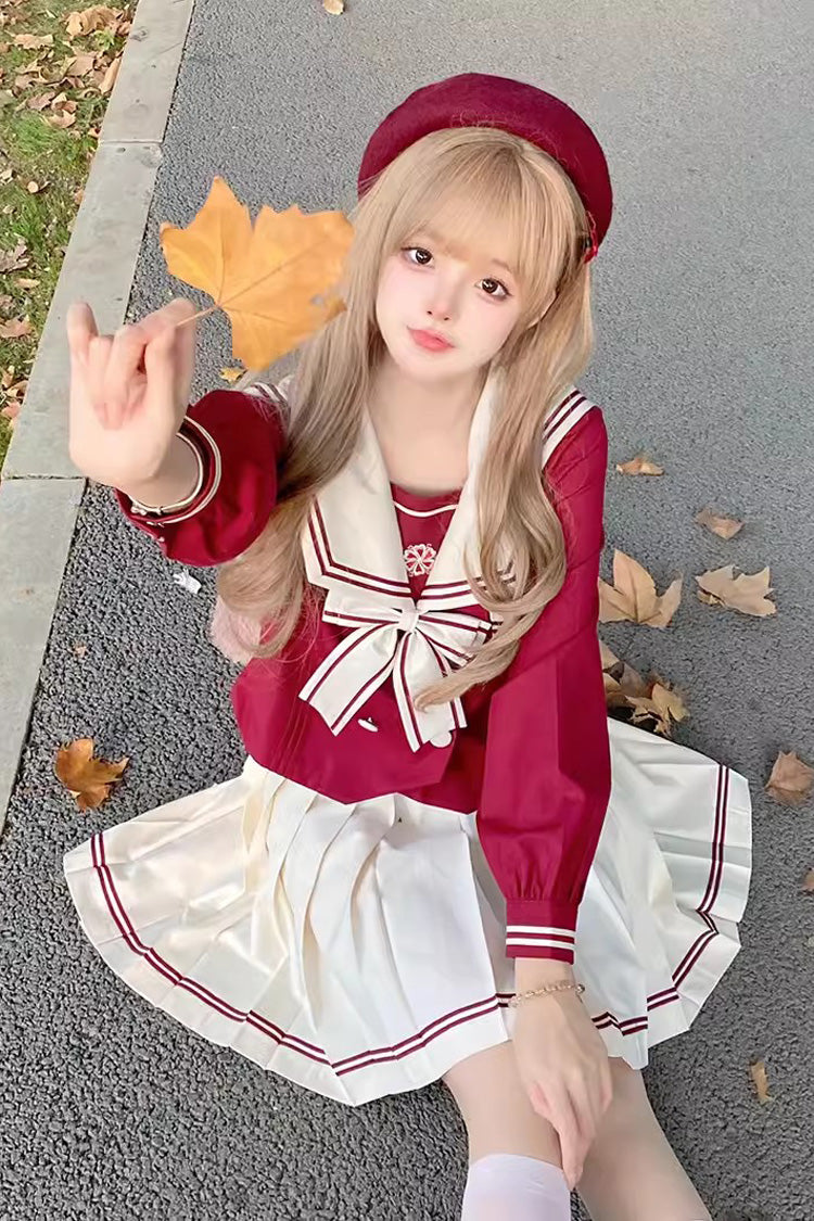 Lolita Skirt - Red/white, 2 Colors, Long Sleeves, Sweet Style, Bow Detail - additional product view 5