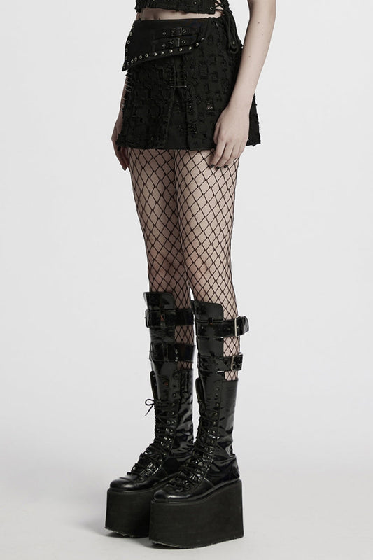 Lolita Skirt - Ripped Asymmetric Studded, Black, Women's Style, Punk Style - additional product view 2