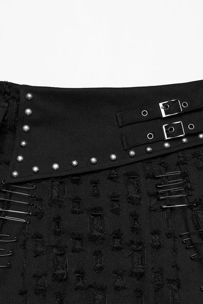 Lolita Skirt - Ripped Asymmetric Studded, Black, Women's Style, Punk Style - additional product view 5