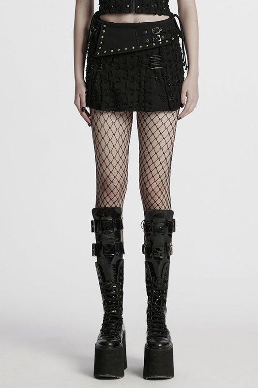Lolita Skirt - Ripped Asymmetric Studded, Black, Women's Style, Punk Style - main product image