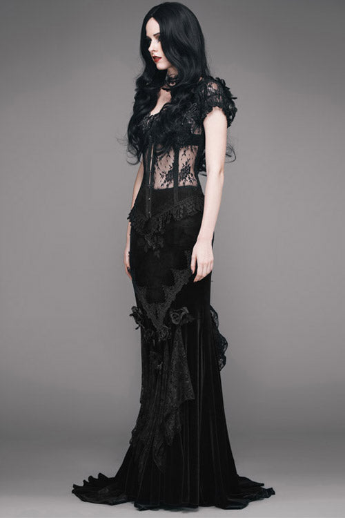 Lolita Skirt - Rose Embossed, Black, Fishtail Silhouette, Women's Style, Lace Trim - additional product view 2