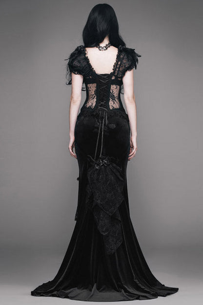 Lolita Skirt - Rose Embossed, Black, Fishtail Silhouette, Women's Style, Lace Trim - additional product view 3